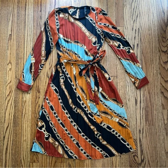 Zara | Dresses | Zara Chainbridle Print Midi Belted Dress Multicolored Sz  Xs Equestrian Luxury | Poshmark